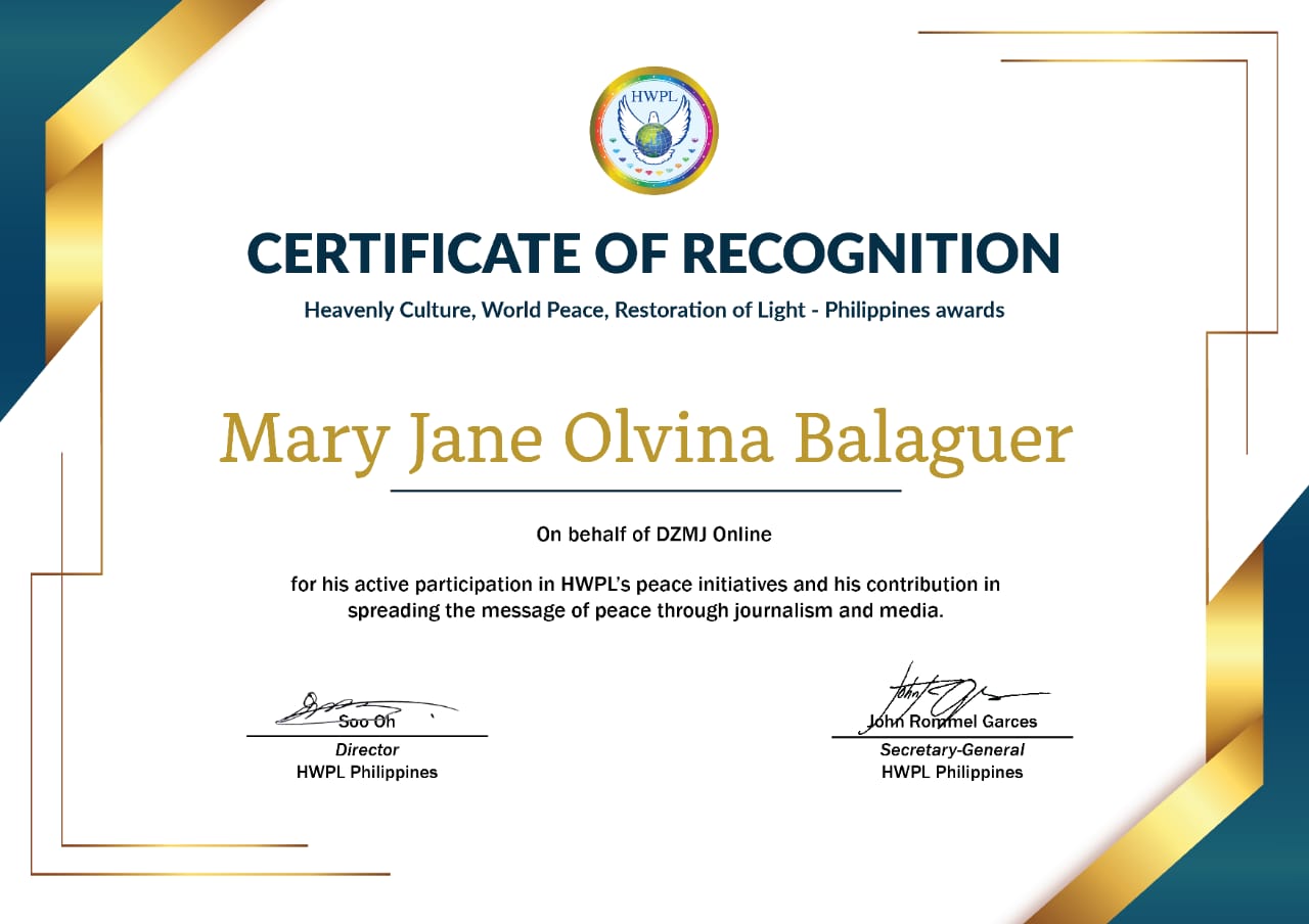 HWPL Cert of Recog_Mary Jane Olvina Balaguer