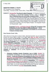 PRIORITY LEGISLATIVE AGENDA LETTER SENT TO SENATE